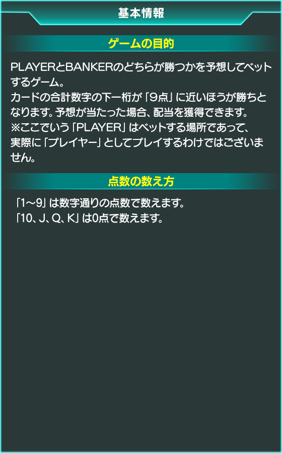 バカラのゲーム画面