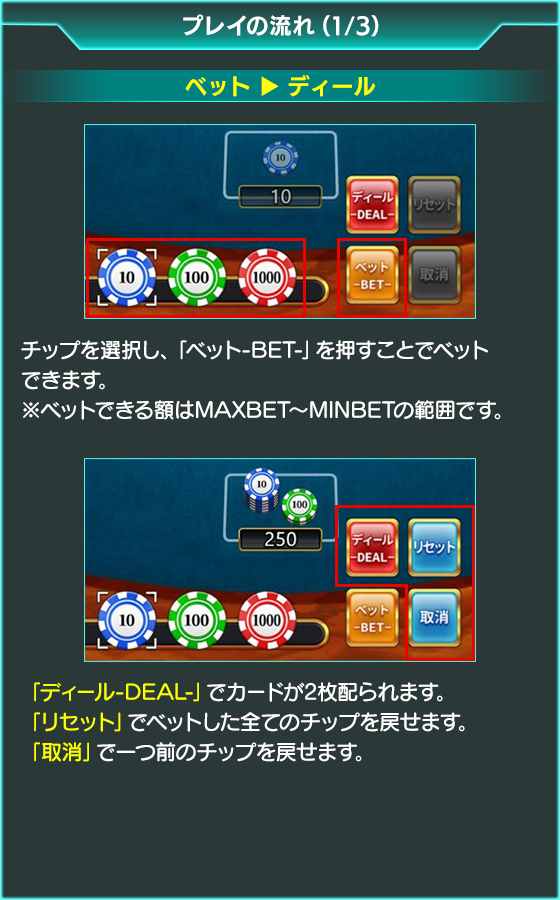 ブラックジャックのゲーム画面