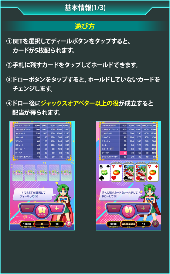 夢夢ちゃんのビデオポーカーのゲーム画面